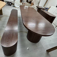 Table à manger extensible de luxe en bois, ronde à ovale, avec base à colonnes côtelées et rangement dissimulé, ensemble de meubles de cuisine modernes et minimalistes