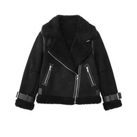 Dernier design Veste extérieure en cuir doublée de fourrure de style russe noir Veste en daim pour femme Vente en gros