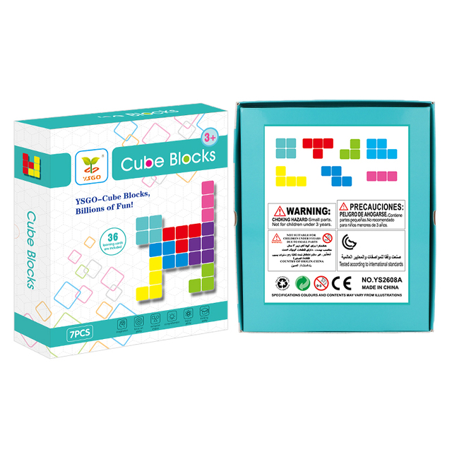 Montessori 3D Cubes ABS Toy rainbow Building Blocks Set for Kids Matching Stacking Puzzle 36pcs Cards