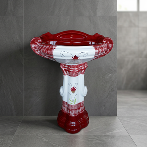 Ensemble de lavabo sur pied en céramique moderne de luxe, lavabo de salle de bain avec piétement complet, lavabo design, articles sanitaires - Product Image 1