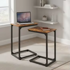 Set of 2 C Shaped <strong>Side</strong> <strong>Tables</strong> <strong>Skinny</strong> Thin Sofa <strong>Tables</strong> for Small Space Living Room Bedroom Bedside Rustic Brown - Product Image 4