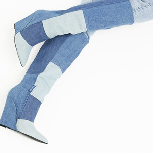 J & H Design Plus Size Salto Alto Senhoras Sapatos de Moda Feminina Longo Denim Jean Botas Na Altura Do Joelho Botas das Mulheres - Product Image 6
