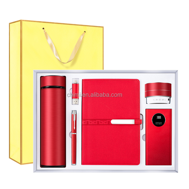 Hot Sale Office Gift Set Vacuum Cup + Pen + USB Flash Drive + A5 Notebook + Speaker + Power Bank Gift Sets