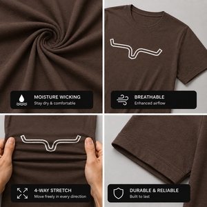 <b>Men's</b> Brown Short Sleeve T-Shirt With White Geometric Bull Horn Print O-Neck Casual Regular Fit Cotton Jersey - Product Image 2