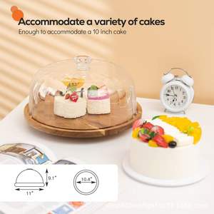 Plateau à gâteau en bois avec base rotative, plateau à dessert rond en bois massif avec couvercle transparent pour les fêtes d'anniversaire - Product Image 5
