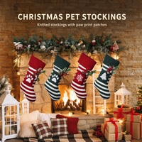 Chaussette de Noël pour animaux de compagnie, sac cadeau en tissu tricoté, rayé rouge et vert, ornement suspendu pour chiens et chats