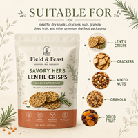 Emballage Doypack refermable personnalisé avec fermeture éclair, finition mate, qualité alimentaire, pour chips de lentilles savoureuses, sachet stand-up