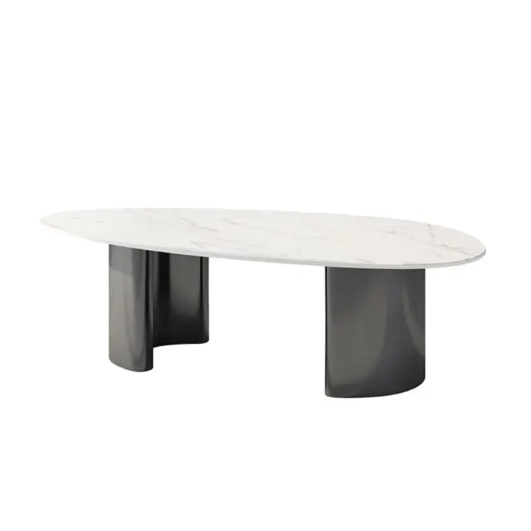 Table à thé de style italien minimaliste de forme spéciale pour le salon, petite lampe domestique et luxueuse table de canapé ovale en dalle de roche