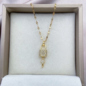 Colgante chapado en oro de moda, collar de llaves y cerraduras de diamantes delicados de acero inoxidable para mujeres y niñas, joyería, gran oferta - Product Image 4