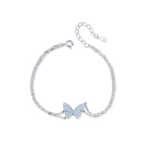 S925 Silver Butterfly Shape Chain <b>Bracelet</b> With Blue Crystal Inlay Rhodium Plated Cute Everyday Wear Women's Jewelry - Product Image 1