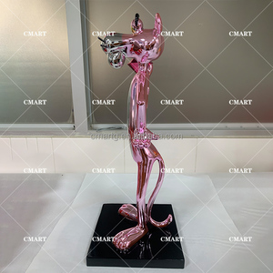 Statua Personalizzata <span class=keywords><strong>Pantera</strong></span> Rosa Art Déco 40CM, Scultura Elettroplaccata Cromata Pop Art, Vendita all'Ingrosso - Product Image 2