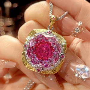 Fashion Rose Cut 18-14MM Pink Cubic Zirconia Jewelry Set Eco-friendly Copper Vintage Elegant Pendant <b>Earrings</b> Set for Women - Product Image 6