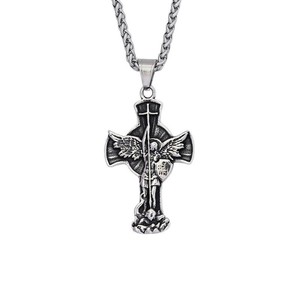 yunnique St Michael Archangel <b>Cross</b> Stainless Steel Pendant Necklace Men's Fashion Jewelry Gift - Product Image 5