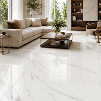 Carreaux de sol en porcelaine rectifiée effet marbre blanc Carrara poli et émaillé 60x60cm pour salon et villa