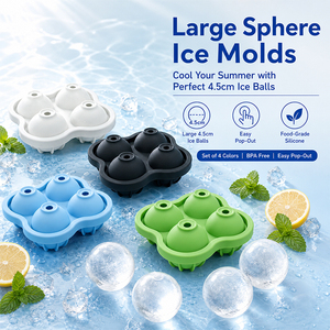 Moule à glaçons sphériques en silicone écologique et flexible, 4 cavités, grand format, pour whisky et cocktails à la maison, avec démoulage facile - Product Image 1