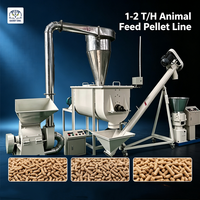 Ligne de production de granulés d'aliments pour animaux 1-2T/H pour volailles, poulets, bovins, élevages, avec certification CE ISO, projet clé en main