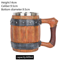 Mug médiéval MCA05 avec poignée vintage en acier inoxydable, tasse à bière en bois pour bar, cadeaux d'affaires en résine pour le stockage du vin