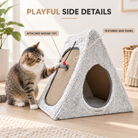 Katzenzelt-Bett mit Kratzmatte, Plüsch-Dreieck-Katzenhöhle und Hängendem Maus-Spielzeug für Hauskatzen und Kätzchen