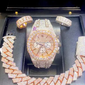 أزياء الرجال اليدوية الإعداد تخصيص المعصم ساعة Vvs المويسانيتي الماس غرامة المجوهرات الكوارتز المثلجة خارج ساعة