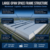 Bâtiment d'entrepôt à structure spatiale 30 x 120 m à portée libre en acier pour logistique et hangar d'avions, direct usine