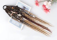Queue de cheval élastique bohème de 60 cm en gros pour femmes, tressée à la main avec perles viking, extension de cheveux en fibre haute température, perruques pour fêtes