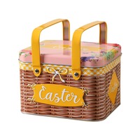 RTS Großhandel Custom 15*12,5*10,5 cm Weißblech Material Candy Box mit Deckel Tragbare Bambus korbform Zinn Geschenk box für Kinder