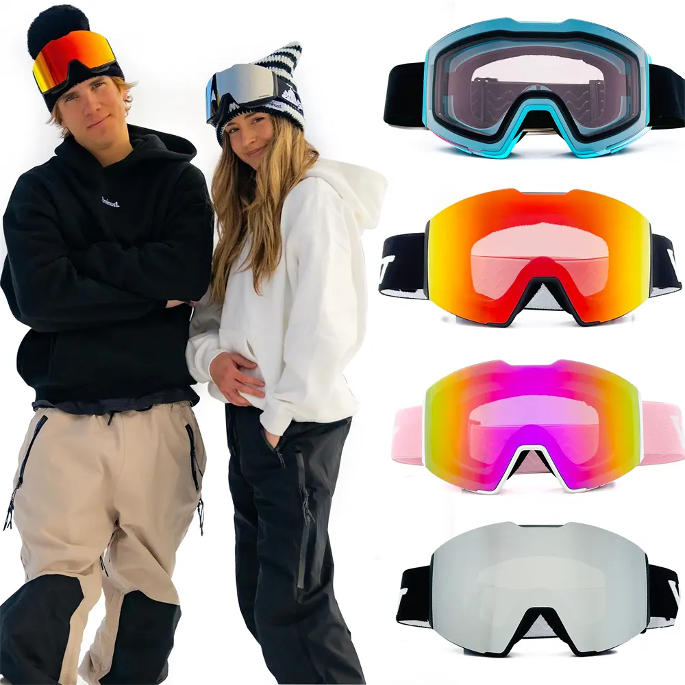 Venta al por mayor de buena calidad, gafas de esquí personalizadas para hombres y mujeres, lentes UV antiniebla para jóvenes, gafas de esquí, fabricación de gafas de snowboard para nieve