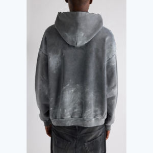 Sup sbiadito lavaggio nero oversize 100% cotone felpa con cappuccio da uomo con bordi angosciati - Product Image 3