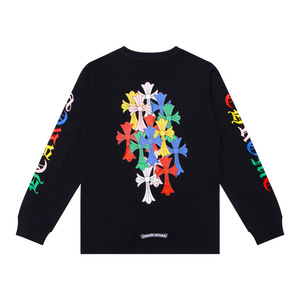 Camiseta de Manga Larga de Algodón con Estampado de Letras y Diseño de Herradura Cruzada Estilo Vintage 24SS CH, de Secado Rápido, Unisex, Corte Holgado - Product Image 3
