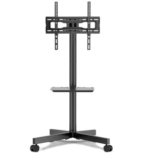 Economical Mobile TV Cart with solid Shelf and X-shape Base for 23-55" TV, Height Adjustment and Cable Management