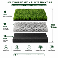 Tapis d'entraînement de golf 3D GSM, tapis de practice de golf en nylon 38 mm 1,5 m x 1,5 m, simulateur intérieur/extérieur, garantie de 2 ans