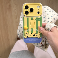 Glückliche Cartoon-Katze IMD Ringhalter-Handyhülle für iPhone 17 16 15 Pro Max mit elastischem Halter, bedrucktem Teleskopständer und Perlenrückseite