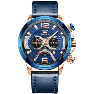 Oem Customizable Logo Design Dial New Luxury Genuine Leather Sports Luminous Chronograph Multifunctional Quartz Watch For Men