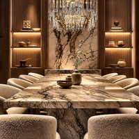 Table à manger de style italien haut de gamme, ensemble de table à manger moderne, table à manger en marbre trempé, design de mobilier complet pour villa