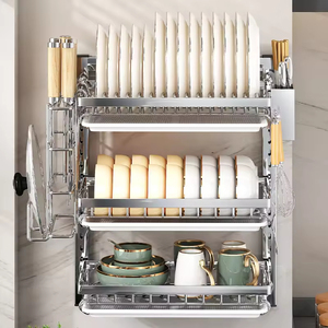 Estante para platos de acero inoxidable montado en la pared, escurridor de platos multicapa, estante de secado, bandeja de almacenamiento para la organización de la cocina del hogar - Product Image 6