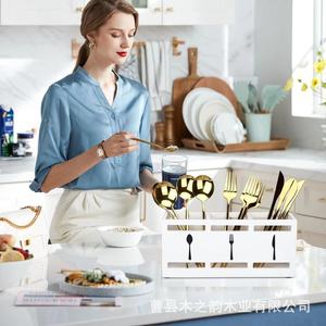 White Rectangle Cutlery Organizer With Compartments For Spoons Forks Knives <b>Kitchen</b> Table <b>Storage</b> <b>Box</b> Standing Type - Product Image 2