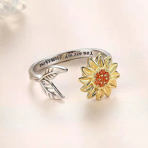 Sunflower Rotating <b>Ring</b> <b>Adjustable</b> Dual Tone With Diamond Pave Setting For Unisex Gift Jewelry - Product Image 4