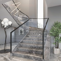 Escalier droit en quartz sur mesure avec marches en verre trempé pour maisons modernes de luxe