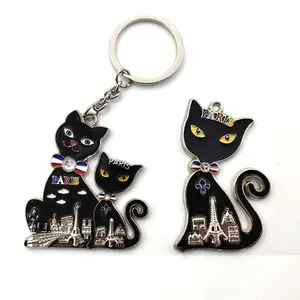 Wholesale custom logo metal france paris souvenir cartoon lucky cat keychain