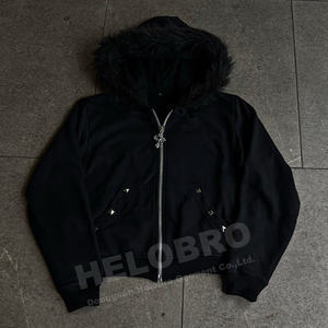 Fabricant Personnalisé Unisexe 360 420 g/m² Molleton de Coton Français Fausse <span class=keywords><strong>Fourrure</strong></span> À Capuche Veste Hoodie Vierge Zippée pour Hommes - Product Image 2