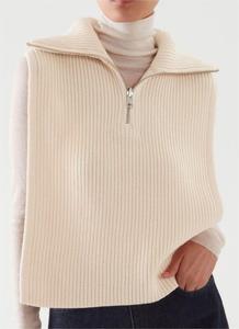 Fabricant personnalisé 1/4 fermeture éclair tricoté sans manches culture tricots laine <span class=keywords><strong>cachemire</strong></span> femmes fermeture éclair pull court <span class=keywords><strong>gilet</strong></span> pour les femmes - Product Image 3