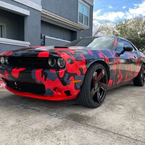 Thiết Kế Mới Matte Đen Ngụy Trang Xe Bọc Vinyl Foil In Kỹ Thuật Số Red Camo Sticker