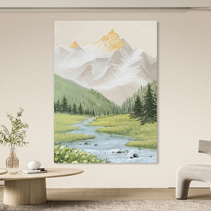 Pintura al óleo de paisaje pintada a mano, escena de montaña y río para decoración de sala de estar y dormitorio, obra de arte minimalista moderna - Product Image 3