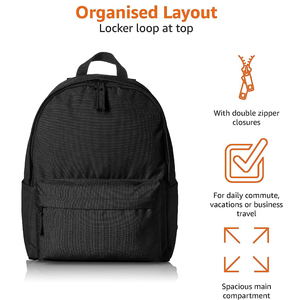 Sacs à dos vintage antivol unisexes noirs en polyester pour l'école, les étudiants et les adolescents, avec poches latérales, porte-bouteille et fermeture éclair - Product Image 1