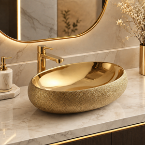 Lavabo in Ceramica di Lusso ZOGII Nord America, <span class=keywords><strong>Lavandino</strong></span> Ovale Dorato Elettroplaccato, Lavabo Artistico Placcato Oro <span class=keywords><strong>per</strong></span> <span class=keywords><strong>Bagno</strong></span> - Product Image 1