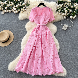 Verano <span class=keywords><strong>romano</strong></span> cuello redondo túnica vendaje Casual Midi <span class=keywords><strong>vestido</strong></span> para <span class=keywords><strong>mujer</strong></span> imperio con cuentas ahueca hacia fuera el <span class=keywords><strong>vestido</strong></span> de encaje - Product Image 4
