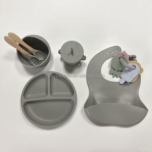 Ensemble repas personnalisé en silicone pour bébés et enfants, comprenant bavoirs, couverts, sucette, assiette et bol pour produits de dentition et d'alimentation - Product Image 4
