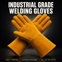 Gants de soudage professionnels MIG TIG à manches longues en cuir de vachette cousus avec du Kevlar résistant à la chaleur et ignifuge, pour travaux lourds