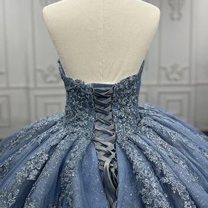 7576 <b>Blue</b> <b>Beading</b> Satin Quinceanera Dress 2024 Lace Applique Natural Waistline Sweet 16 Birthday Party Floor-Length Sweetheart - Product Image 4