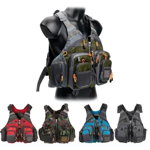 wholesale fishing jacket multi-function pockets west Portable reflective and removable floating material fishing vests